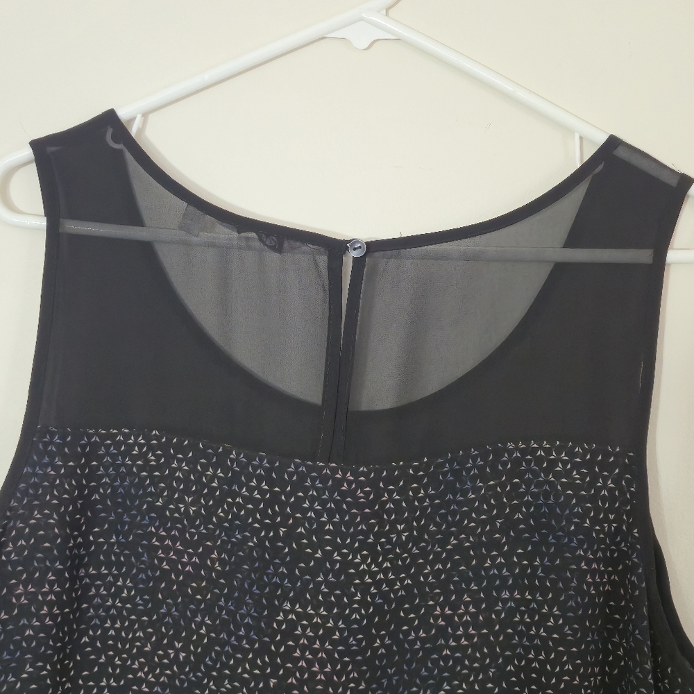 Reitmans XL Black Micro Print Georgette Tank Top Asymmetric Hem Contemporary Chi - Picture 7 of 12